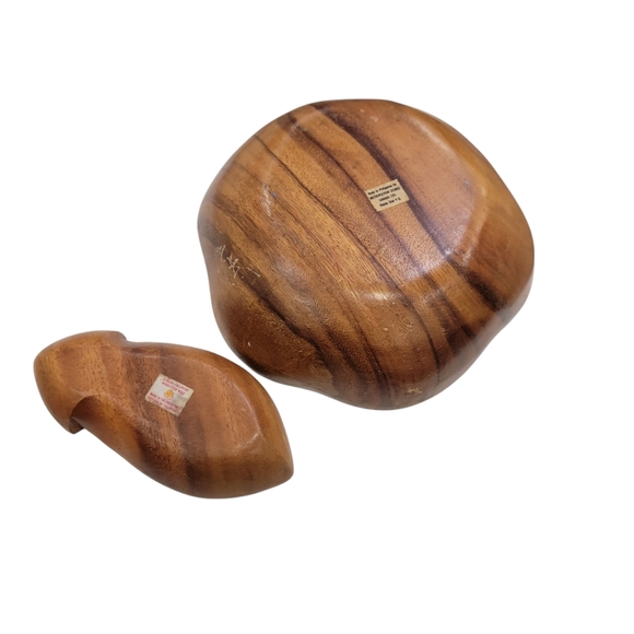 Vintage Mid Century Wooden Bowls Dishes Monkey Pod Wood Decorative Pieces - Picture 3 of 14